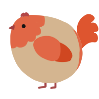 A beige and vermilion chicken with a head pattern
