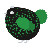 A sable and viridian chicken with a speckle pattern