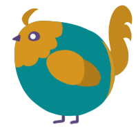 A teal and ochre chicken with a head pattern