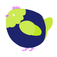 A navy and lime chicken with a head pattern