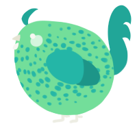 A spring and turquoise chicken with a speckle pattern