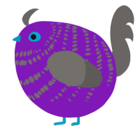 A violet and grey chicken with a bar pattern