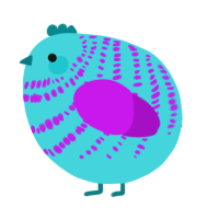 A aqua and amethyst chicken with a bar pattern