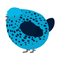 A cerulean and tumblr chicken with a speckle pattern