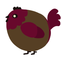 A bark and maroon chicken with a head pattern