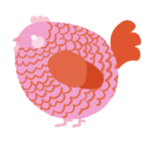A pink and vermilion chicken with a lace pattern
