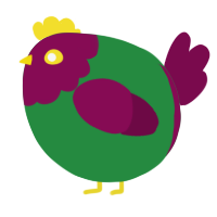 A viridian and wine chicken with a head pattern