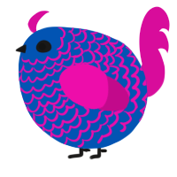 A ultramarine and fuchsia chicken with a lace pattern
