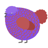 A blurple and red chicken with a lace pattern