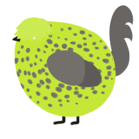 A lime and grey chicken with a speckle pattern
