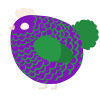 A violet and viridian chicken with a lace pattern