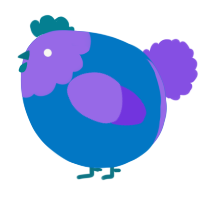A sapphire and blurple chicken with a head pattern