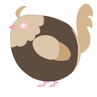 A bark and beige chicken with a head pattern