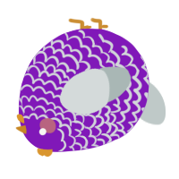 A violet and silver chicken with a lace pattern