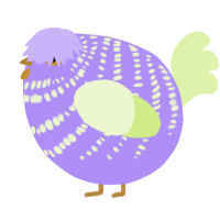 A lilac and apple chicken with a bar pattern