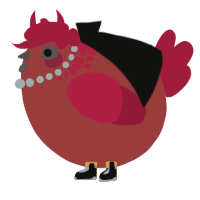 A red and crimson chicken with a neck-speckle pattern