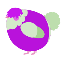 A amethyst and gluppy chicken with a head pattern