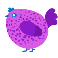 A orchid and violet chicken with a speckle pattern