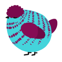 A aqua and wine chicken with a bar pattern