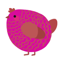 A fuchsia and red chicken with a lace pattern