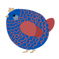 A ultramarine and red chicken with a lace pattern