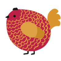 A crimson and orange chicken with a lace pattern