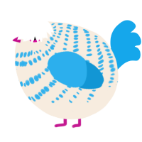 A cream and sky chicken with a bar pattern