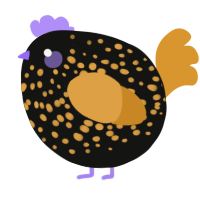 A black and orange chicken with a speckle pattern