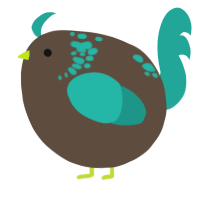 A bark and turquoise chicken with a neck-speckle pattern