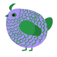 A lilac and viridian chicken with a lace pattern