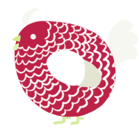 A crimson and white chicken with a lace pattern