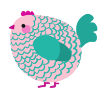 A rose and turquoise chicken with a lace pattern