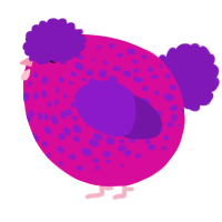 A fuchsia and violet chicken with a speckle pattern