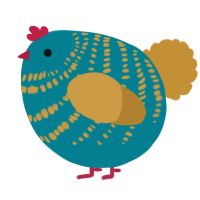 A sea and gold chicken with a bar pattern