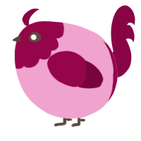 A pink and maroon chicken with a head pattern
