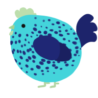 A aqua and navy chicken with a speckle pattern