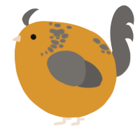 A orange and grey chicken with a neck-speckle pattern