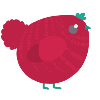 A crimson chicken with a bar pattern