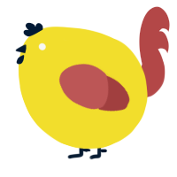 A yellow and red chicken
