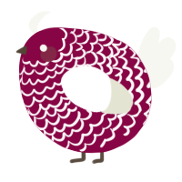 A maroon and white chicken with a lace pattern