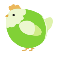 A grass and apple chicken with a head pattern