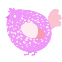 A lavender and rose chicken with a speckle pattern