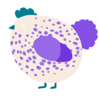 A cream and blurple chicken with a speckle pattern