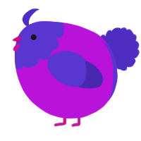 A amethyst and indigo chicken with a head pattern