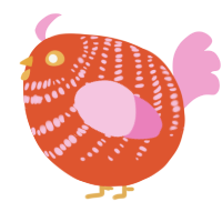 A vermilion and pink chicken with a bar pattern