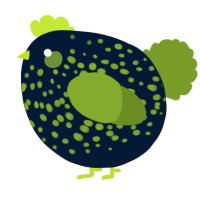 A tumblr and chartreuse chicken with a speckle pattern
