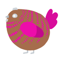 A brown and fuchsia chicken with a bar pattern