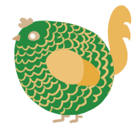 A viridian and honey chicken with a lace pattern