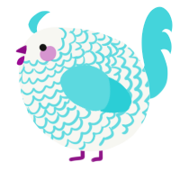 A white and aqua chicken with a lace pattern