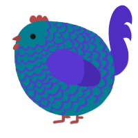 A sea and indigo chicken with a lace pattern